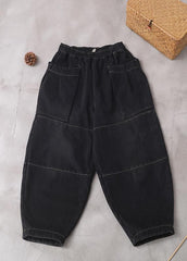 2019 winter black patchwork cotton pants two pockets thick denim pants