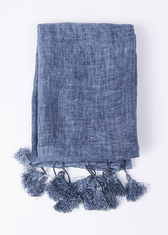 2019 winter blue women vintage scarf tassel cotton linen long scarfes