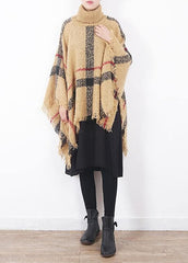 2019 yellow original cloak shawl plaid high neck oversize sweater