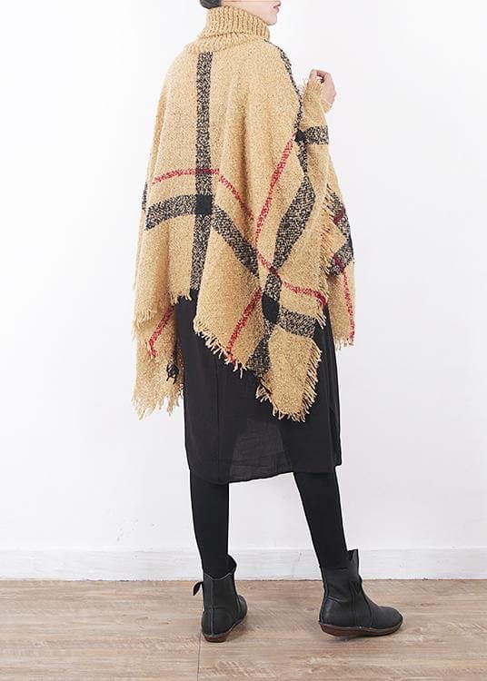 2019 yellow original cloak shawl plaid high neck oversize sweater