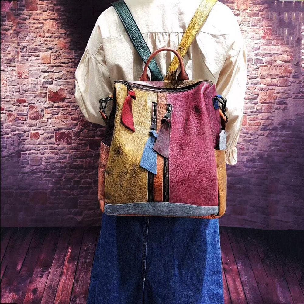 2021 Fashion Retro Handbag Backpack Genuine Leather Female Bag