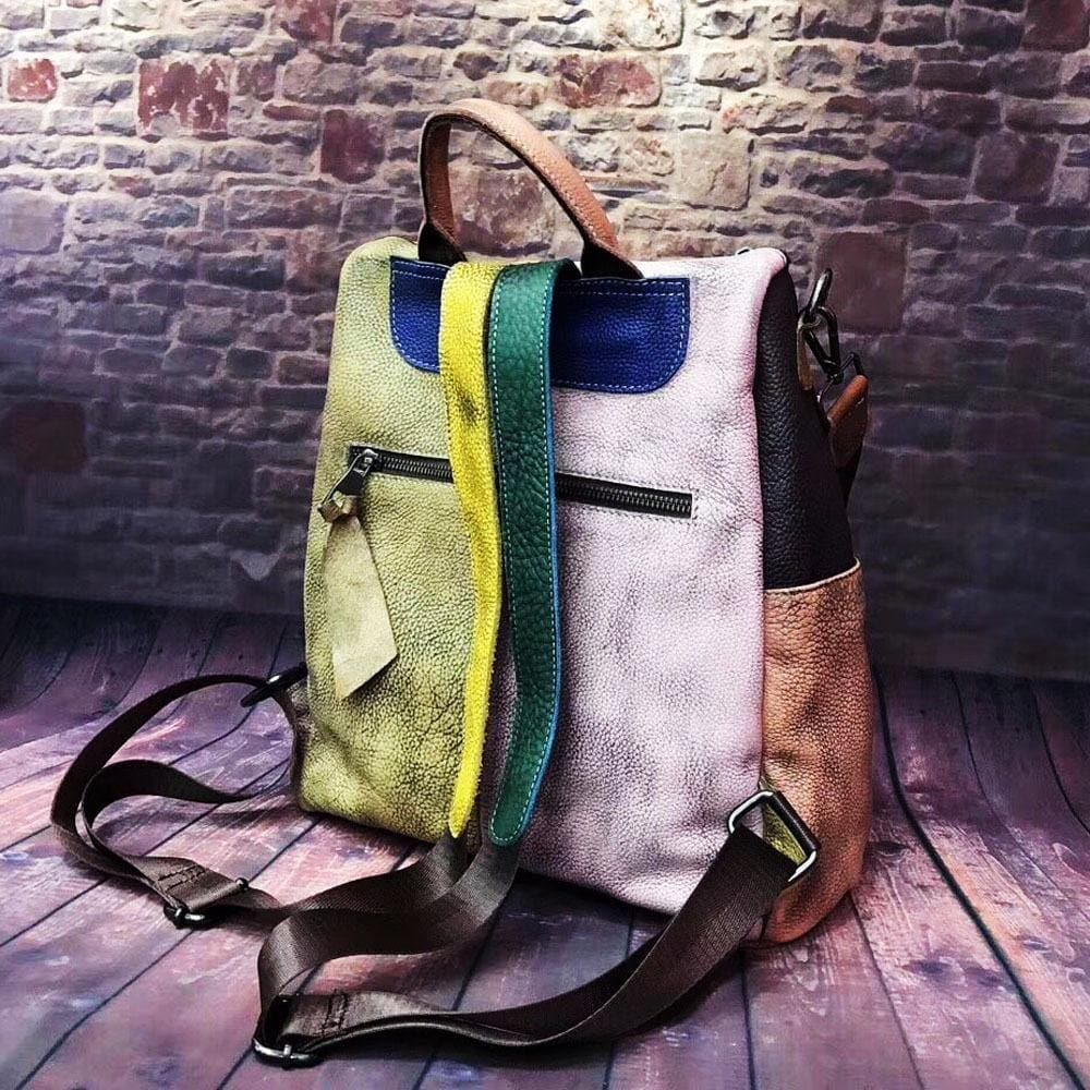 2021 Fashion Retro Handbag Backpack Genuine Leather Female Bag