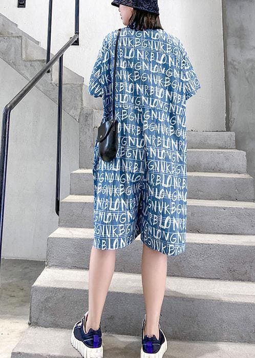 2021 new jumpsuit summer thin high waist blue Letter printed wide-leg jumpsuit shorts