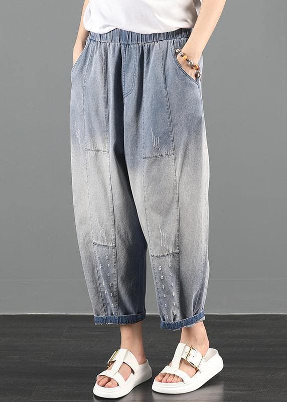 2021 Sommer Kleiderordnung Lockere Haremshose aus gewaschenem alten Denim mit hoher Taille