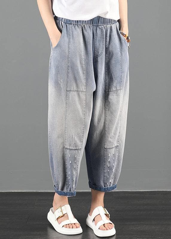 2021 Sommer Kleiderordnung Lockere Haremshose aus gewaschenem alten Denim mit hoher Taille