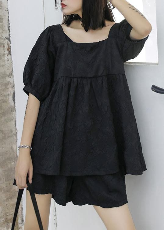 2021 women's summer fashion western style bubble sleeve black top and shorts two-pieces