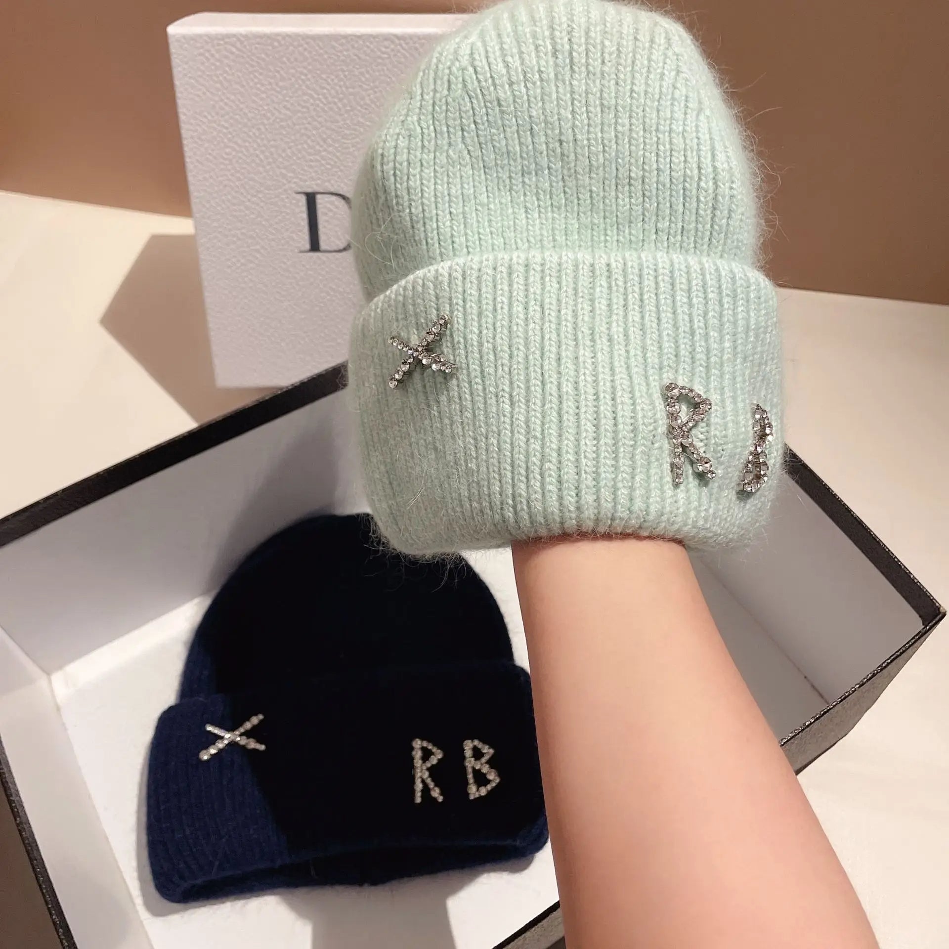 Diamond Glam Beanie aus Kaninchenfell