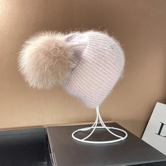 Foxy Letter Winter Pom Pom Beanie