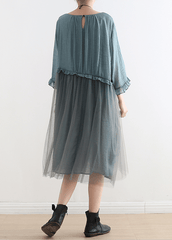 2021 Blue Tull Maxi dresses patchwork chiffon Summer Dresses