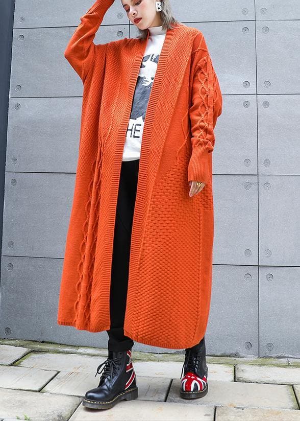 Vêtement d'extérieur ample en tricot orange esthétique grande taille pour l'hiver