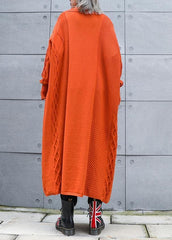 Vêtement d'extérieur ample en tricot orange esthétique grande taille pour l'hiver