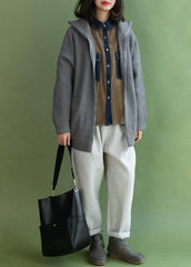 Aesthetic winter knitted coat casual gray zippered