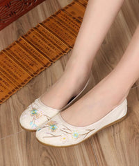 Art Splicing Flat Shoes For Women Beige Embroideried Cotton Linen Fabric