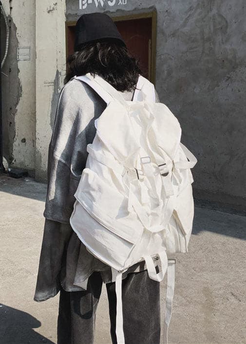 Art White Solid Large Capacity Canvas Backpack Bag