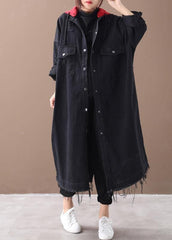 Art denim black Plus Size clothes Shirts hooded Button Down coats