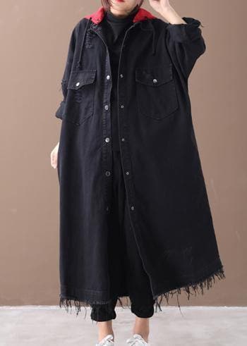 Art denim black Plus Size clothes Shirts hooded Button Down coats