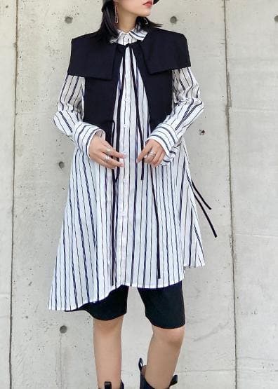 Art striped clothes lapel Button Down Dresses long shirt