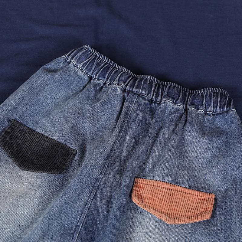 Herbst 2021 neue frauen nähte cord patch spitze blau jeans frauen herbst