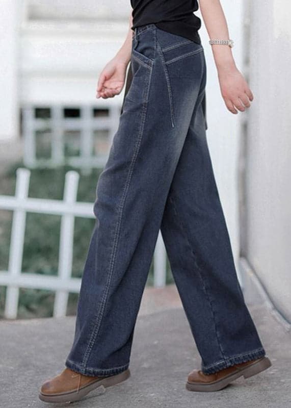 Baggy Denim Blue High Waist Pockets Cotton Straight Pants Summer