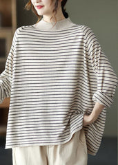 Beautiful Beige Striped Loose Knit Shirt Spring