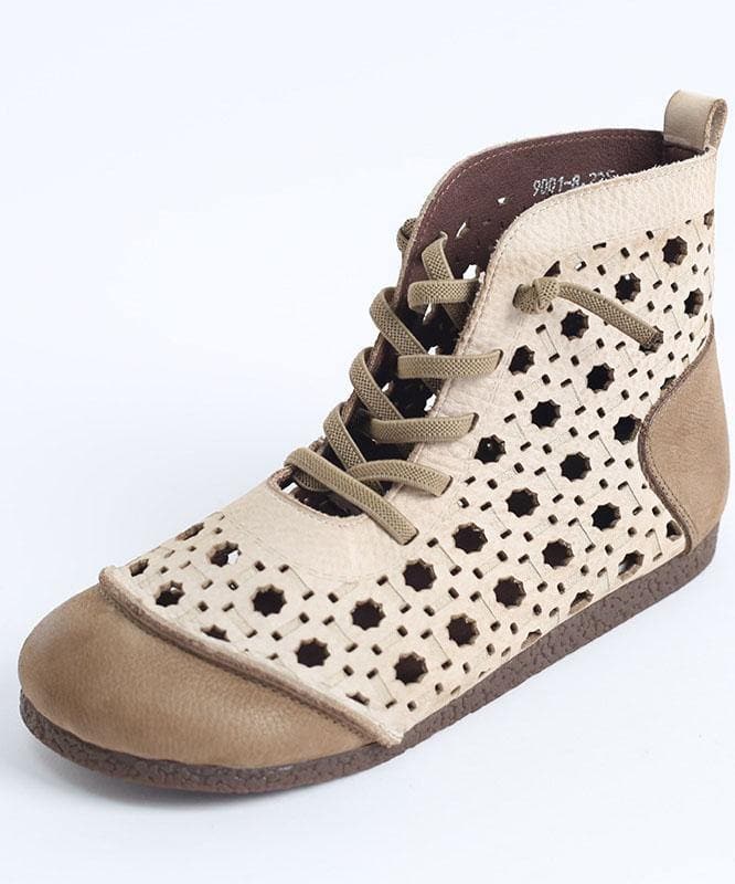 Schöne Gladiator Walking Sandalen Beige Echtleder Stiefeletten