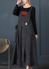 Beautiful Grey Asymmetrical Design Corduroy Cotton Sundress