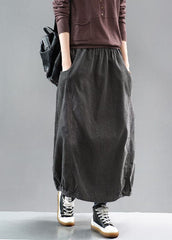 Beautiful Grey black wrinkled Patchwork Corduroy Skirts Spring