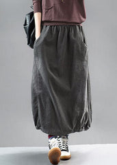 Beautiful Grey black wrinkled Patchwork Corduroy Skirts Spring