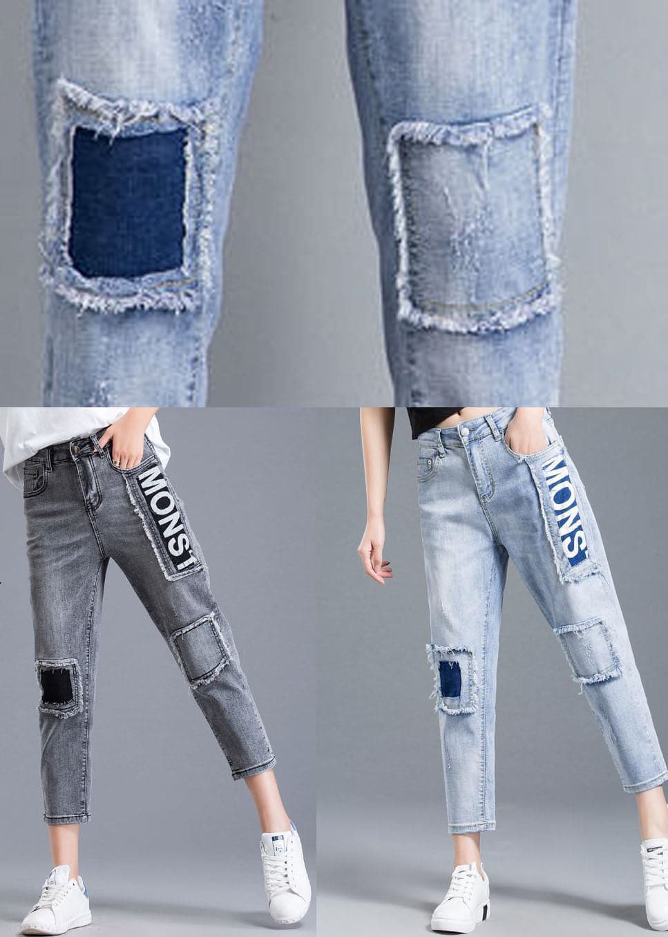 Schöne Hellblaue High Waist Letter Print Baumwolljeans Sommerjeans