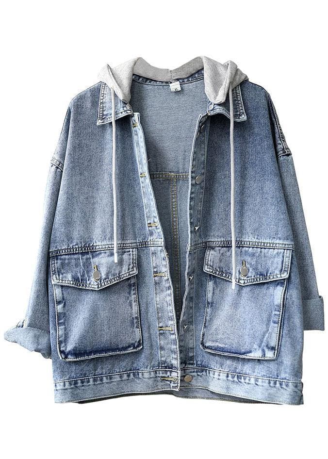 Schöner leichter Denim-Mantel mit Kapuze und Taschen sowie Knöpfen, langärmelig