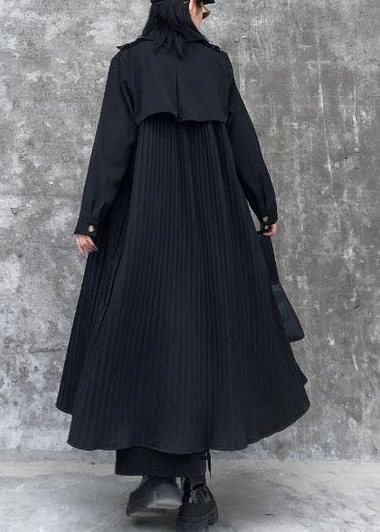 Schöne schwarze Baumwolle Steppkleidung Revers Cinched Maxi Kleider