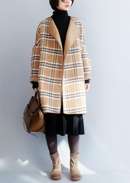 Schöne khaki plaid Mode kleidung Für Frauen Ausschnitt o neck winter mantel