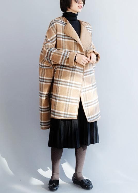 Schöne khaki plaid Mode kleidung Für Frauen Ausschnitt o neck winter mantel