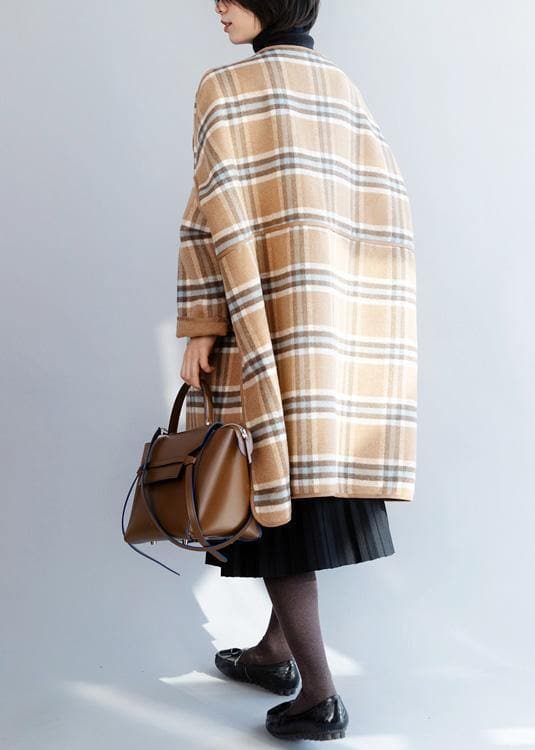 Schöne khaki plaid Mode kleidung Für Frauen Ausschnitt o neck winter mantel