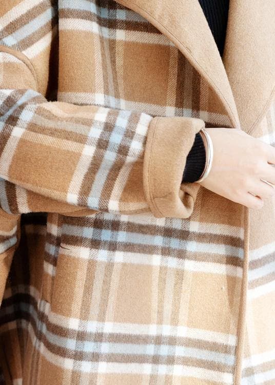 Schöne khaki plaid Mode kleidung Für Frauen Ausschnitt o neck winter mantel