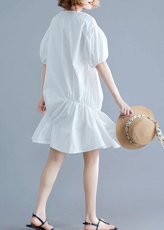 Beautiful o neck lantern sleeve Cotton pattern white Dresses