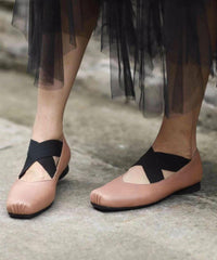 Ballerines beiges en cuir de vachette avec brides croisées