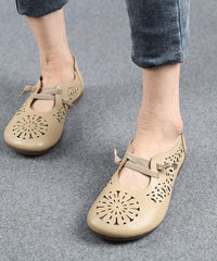 Beige Flats Hollow Out Cross Strap Flat Feet Shoes