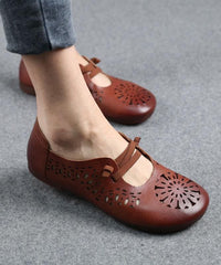 Beige Flats Hollow Out Cross Strap Flat Feet Shoes