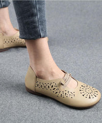 Beige Flats Hollow Out Cross Strap Flat Feet Shoes