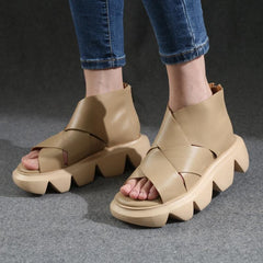 Beige Sandalen Peep Toe Plateau Sandalen