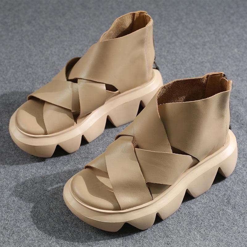 Beige Sandalen Peep Toe Plateau Sandalen