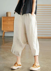 Beige Women Casual Solid Color Linen Pocket Pants