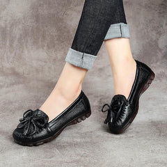 Black Bow Flat Shoes Genuine Leather Handmade  Flat Shoes