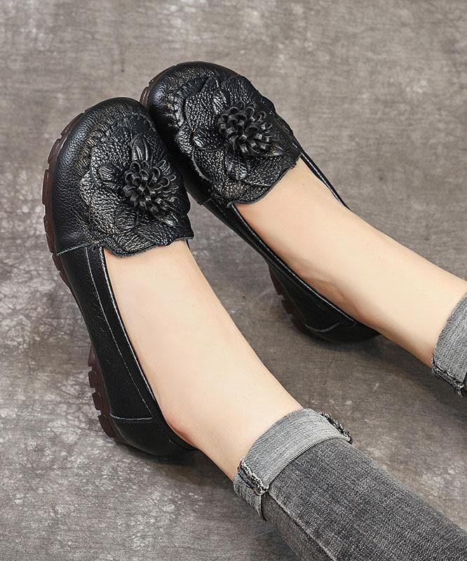 Black Bow Flat Shoes Genuine Leather Handmade  Flat Shoes