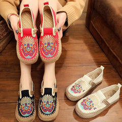 Black Cotton Linen Embroideried Fabric Flat Feet Shoes Splicing Flats