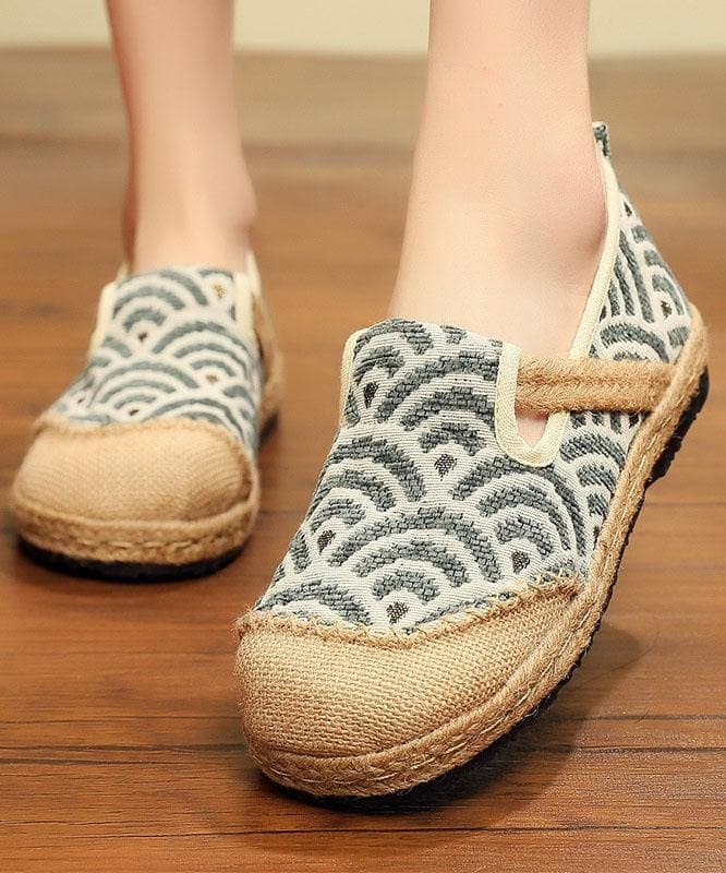 Black Cotton Linen Fabric Flat Shoes Splicing Flat Shoes For Women