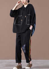 Black Denim StitChing Embroidery Casual Suit