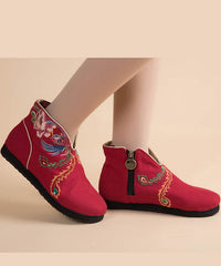 Black Embroideried Boots Cotton Fabric 2022 Zippered Ankle Boots