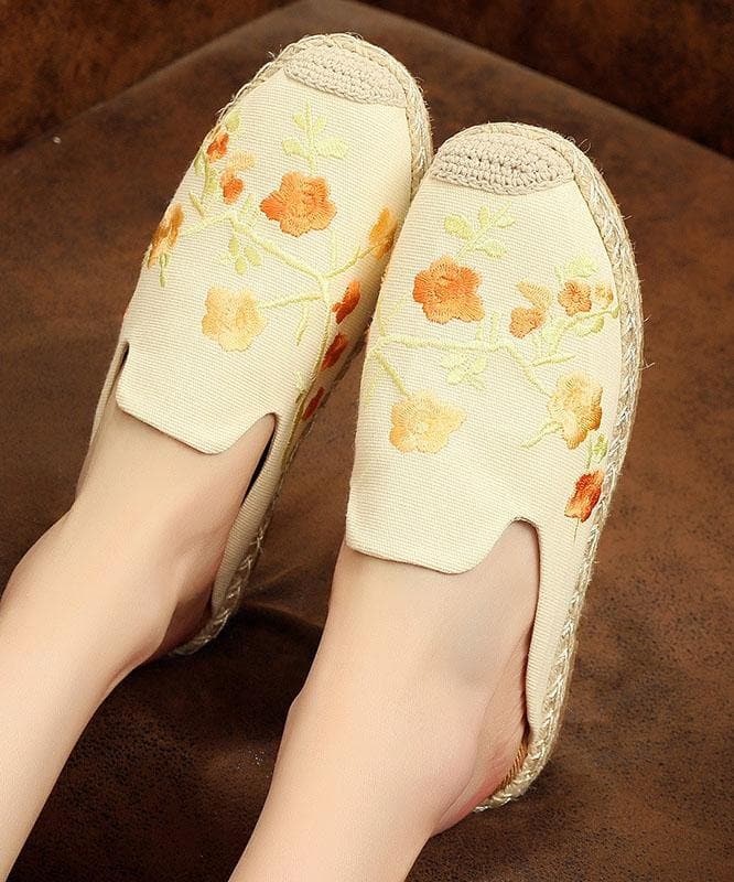 Black Embroideried Cotton Fabric Slippers Shoes